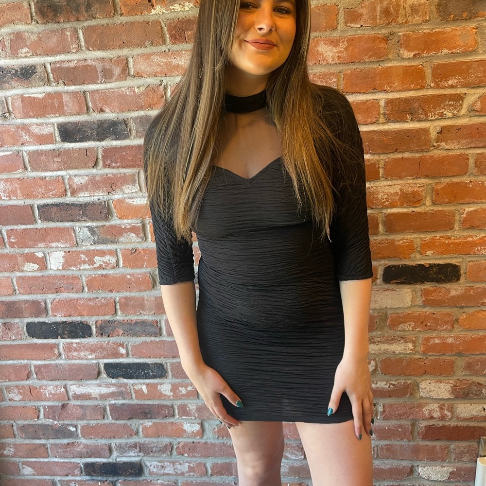 Vintage 80’s Absolutely Black Open Back Bodycon Mini Dress